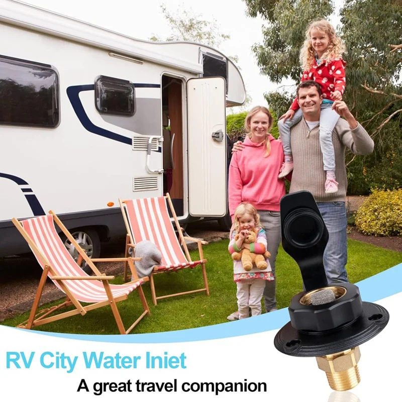 مداخل مياه ABGR-RV، مدخل مدينة RV مع صمام فحص، موصل خرطوم مياه RV مع غطاء، 3/4NH أنثى إلى 1/2NPT ذكر