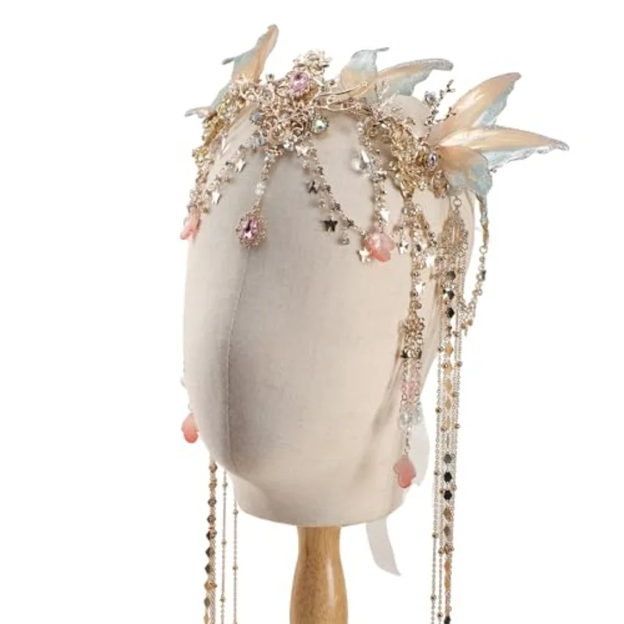 

FRESHME Renaissance - Headband with Wings Headpiece with Tassel Elven Tiara Wedding Renfaire Dress Up Cosplay Christmas Accesso