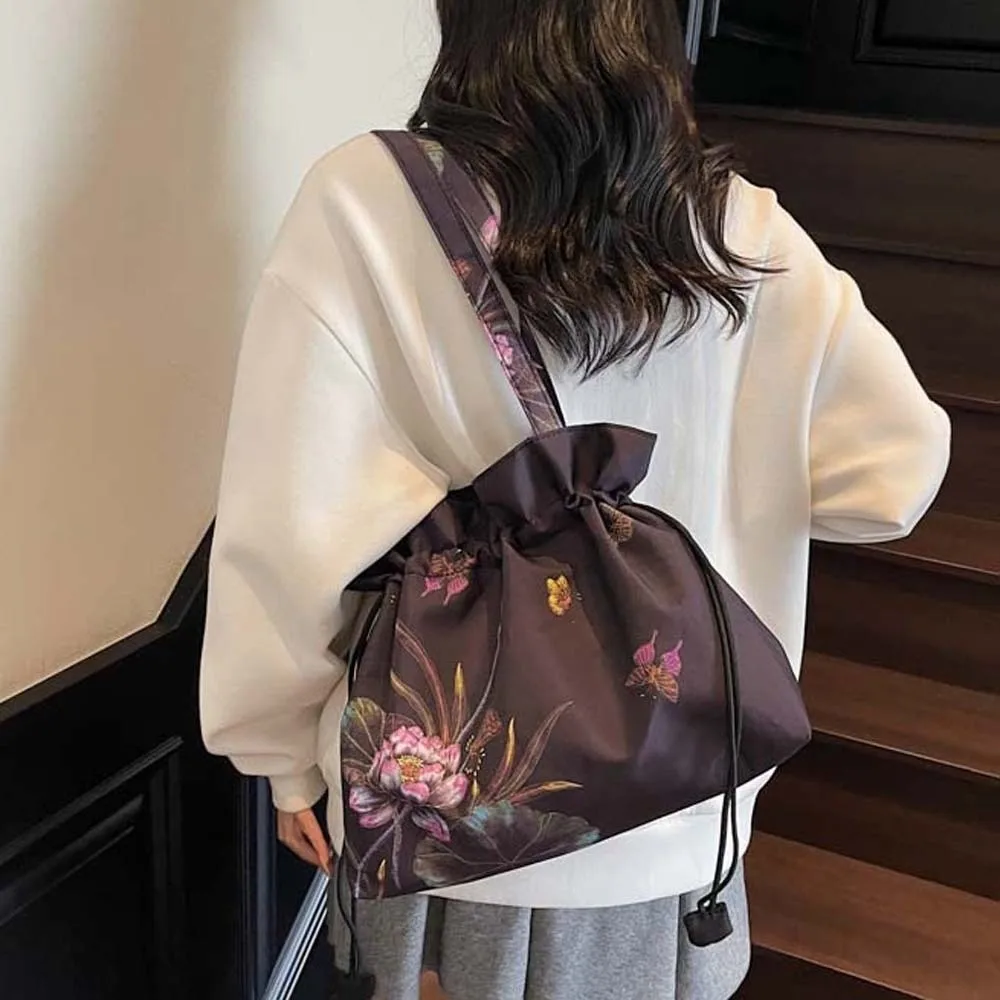 

Косметичка из хлопка Hanfu, сумка на шнурке, ретро-цветочная сумка на плечо с китайским принтом, карманная сумка с вышивкой, повседневная сумка