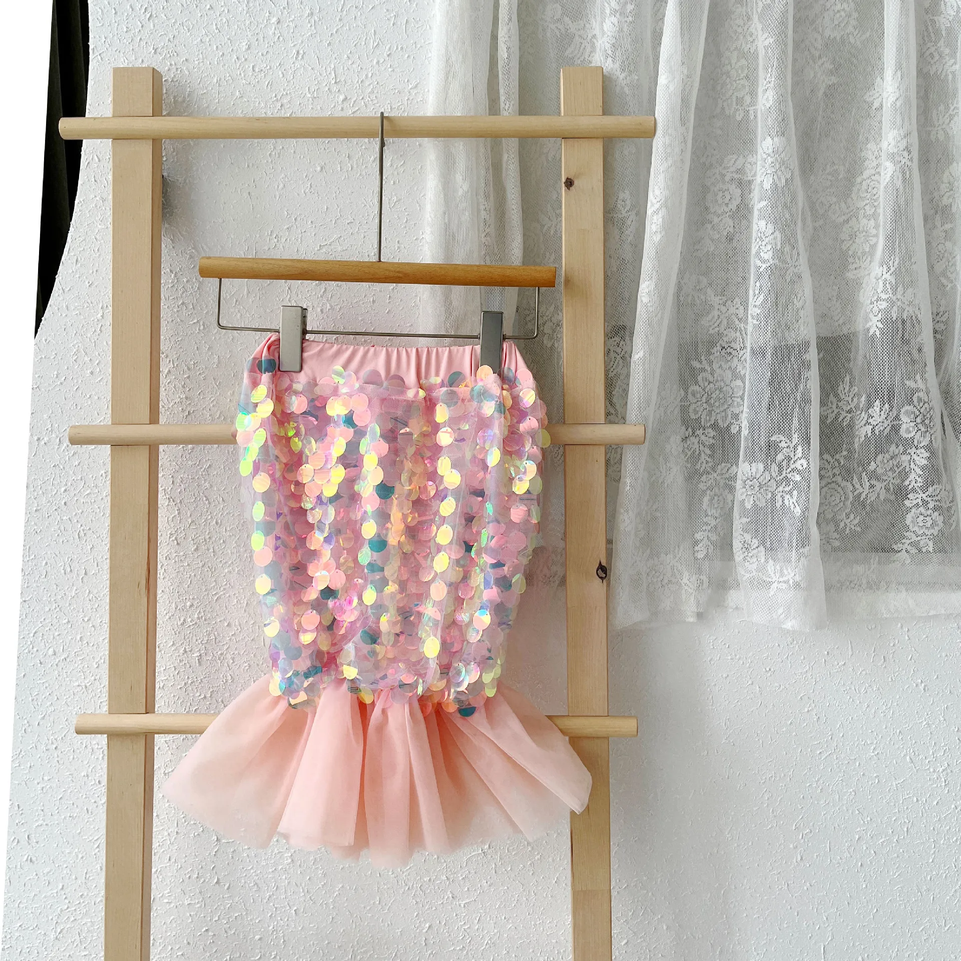 Girl Baby Sparking 3D Sequin Fishtail Skirt 2024 Kids Elastic Waist Mesh Spliced Fairy Princess Skirt Stage Performance Skirts