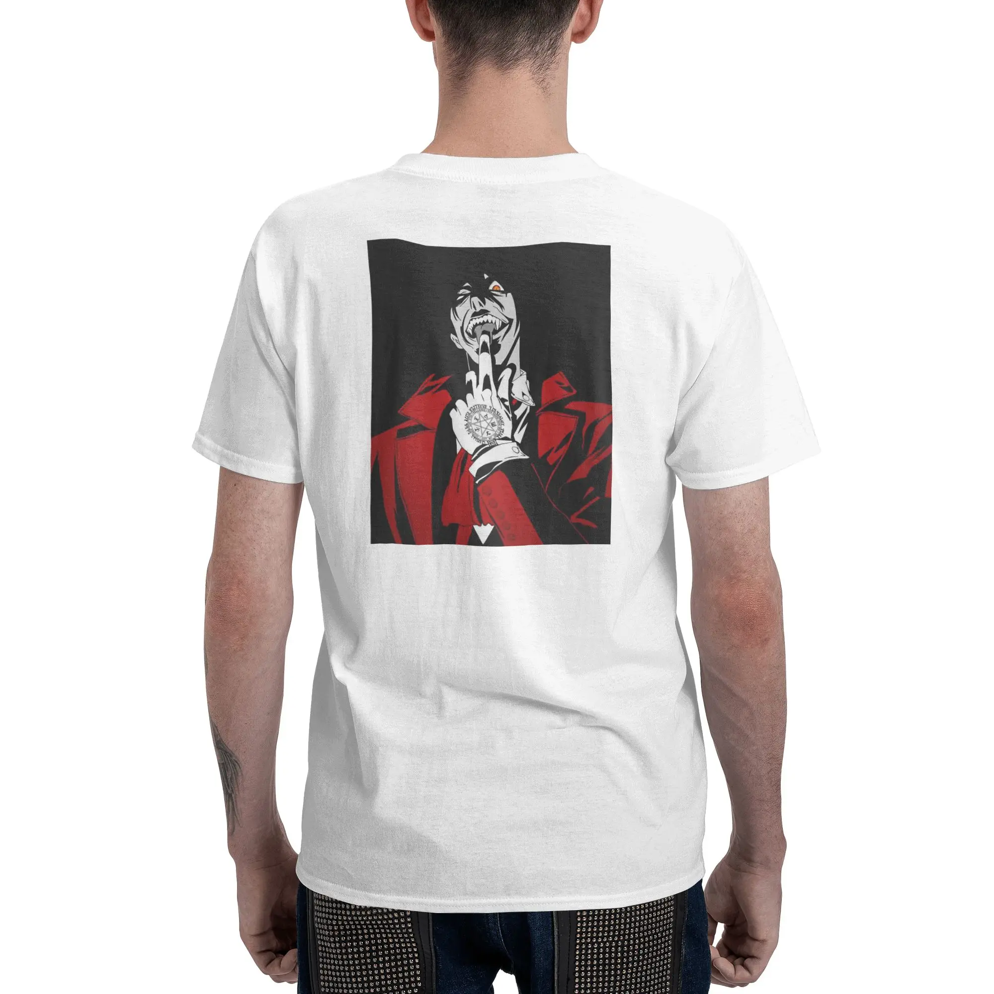 100% Cotton Alucard Hellsing Manga T-Shirt Men's Double Sided T Shirt Men Crew Neck Summer Shirts Tops S-6XL view 6