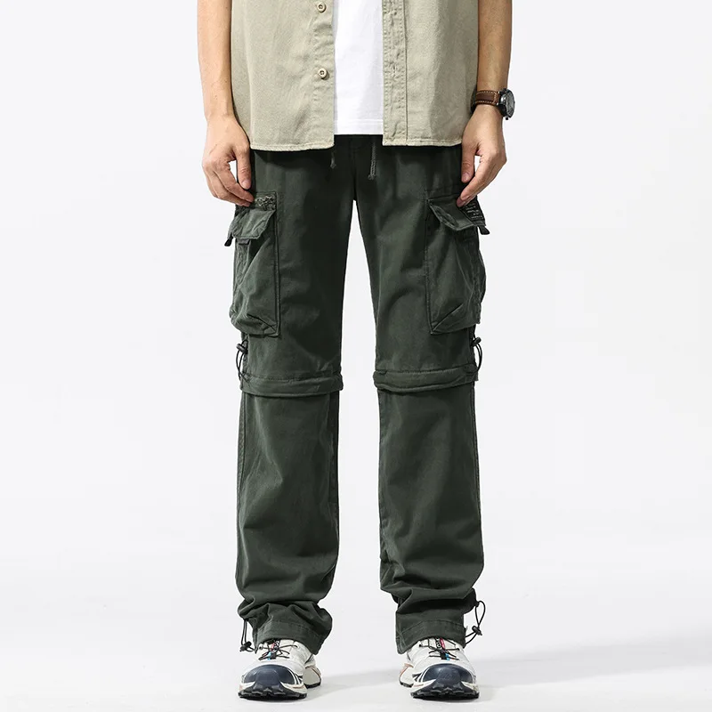 

Men American Vintage Cargo Pants Summer Loose Fit Multi Pocket Casual Streetwear Trousers High Quality