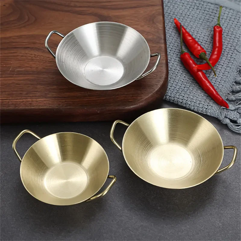 2pcs Stainless Steel Seasoning Dish with Double Ear Gold Silver Saucer Dipping Bowl Vinegar Soy Dish Kitchen Accessories