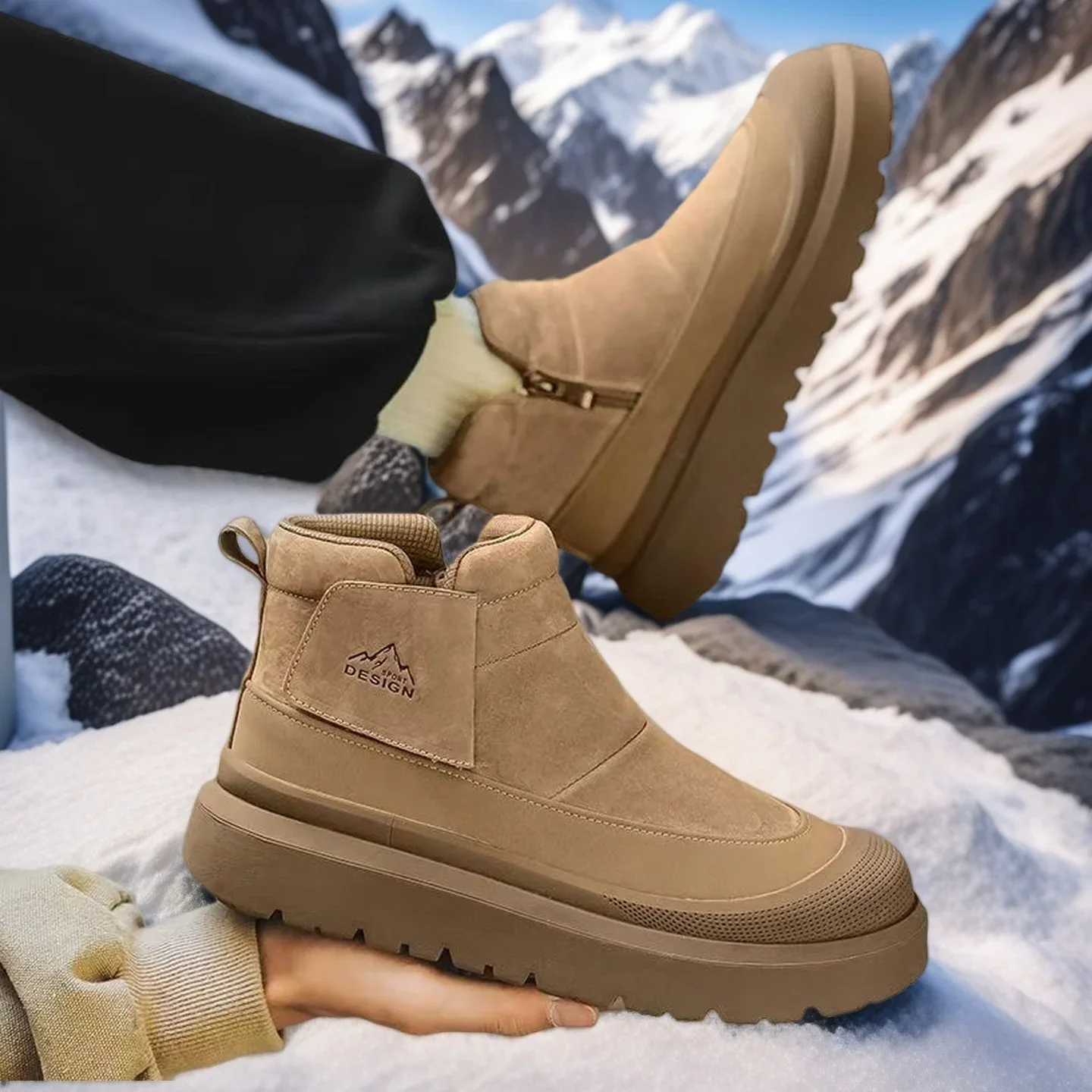 

Winter Men Plush Warm Snow Boots Non-slip Ankle Boots Outdoor Cotton Boots for Fashion Handmade Casual Shoes with Fur Waterproof