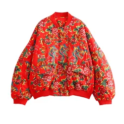 2024ZAR * Spring/Summer Hot Selling New Women's Fashion Versatile Northeast Flower Cotton Coat Printed Loose Coat