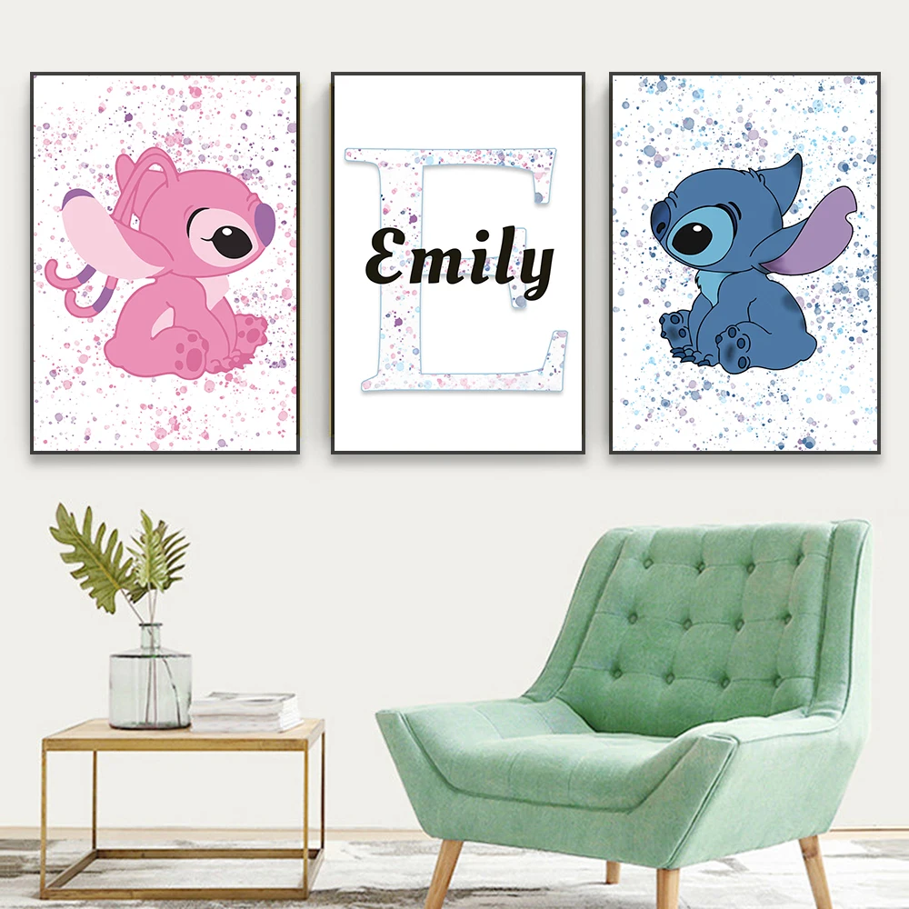 Custom Name Poster Disney Cartoon Stitch Print Poster Graffiti Splash Wall Art Lilo & Stitch Canvas Painting Kids Bedroom Decor