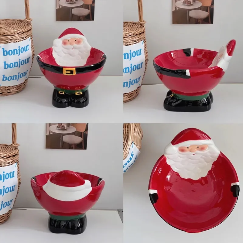 Nordic Santa Claus Ceramic Bowl Ornaments Ceramic Living Room Kitchen High Bowl Fruit Pot Storage Crafts Christmas Decoration