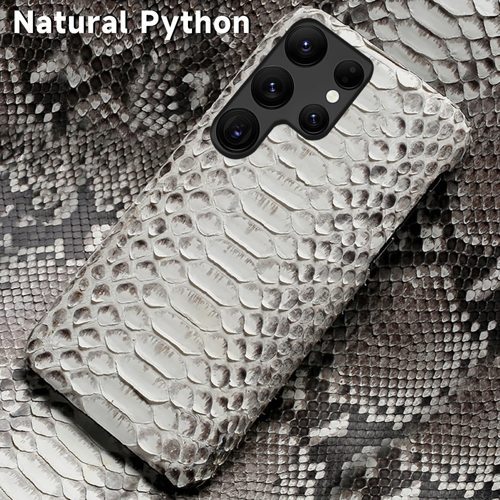 Genuine Python Leather Phone Case for Samsung galaxy S23 S22 S21 S24 Ultra S24 Plus S24Ultra A55 5G Luxury Snakeskins Back Cover