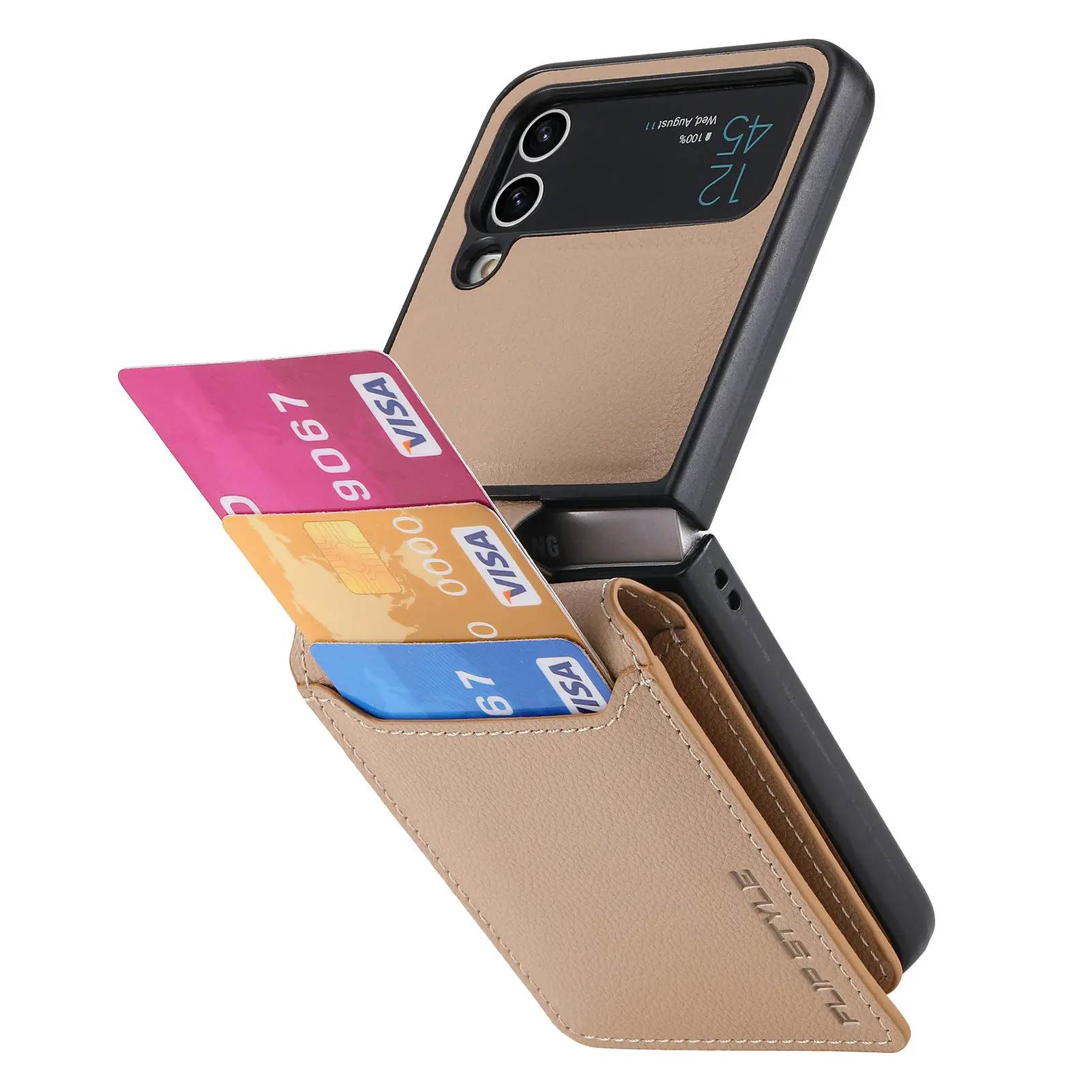 Vertical Cards Solt Magnetic Wallet Ring Holder Leather Case for Samsung Galaxy Z Flip 8 7 FE 6 5 4 Flip4 5G Zflip4 Stand Cover