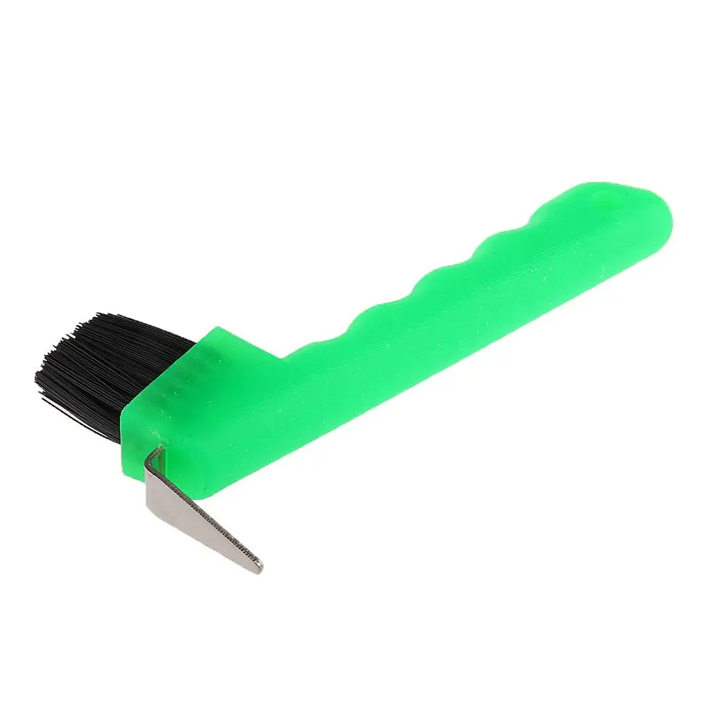 Pick para pezuñas con cepillo, herramienta para el cuidado de caballos, amarillo fluorescente y azul