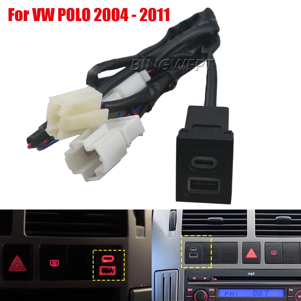 

12V/24V Car Phone Charger Socket Double QC3.0 Type C PD USB Charging Port Power Adapter For Volkswagen Polo 2004-2011