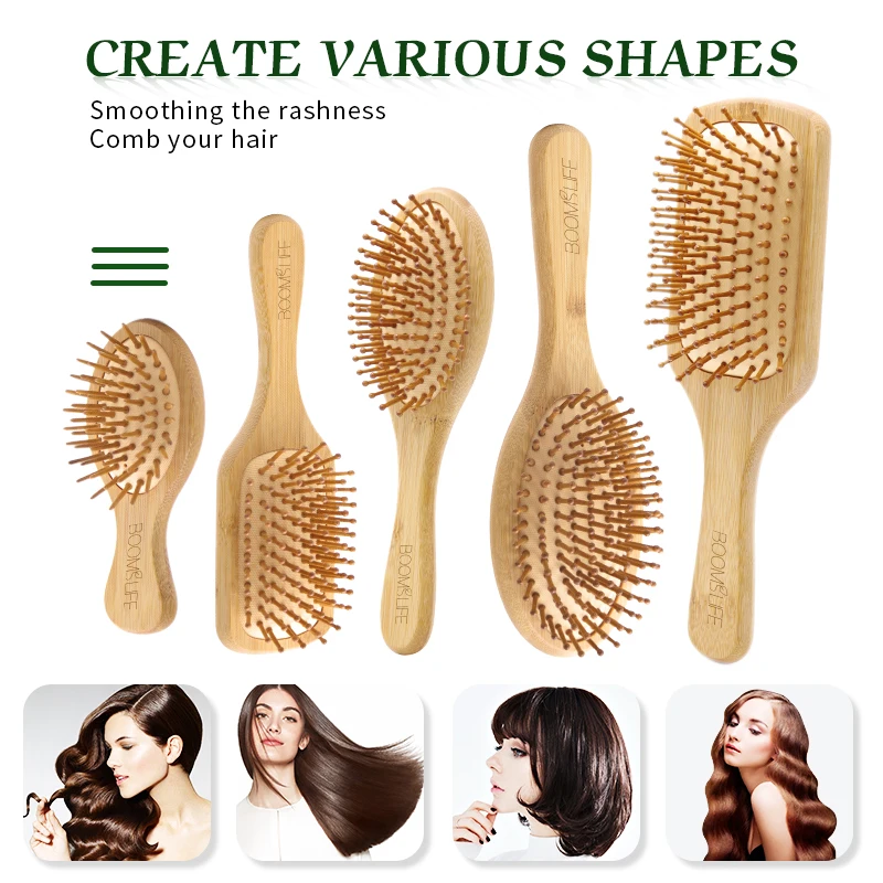 

Bamboo Hair Brush Women Custom Name Hairbrush Styling Hair Comb Wide Teeth Bamboo Combs for Hair Massage Scalp Brush Barber Comb