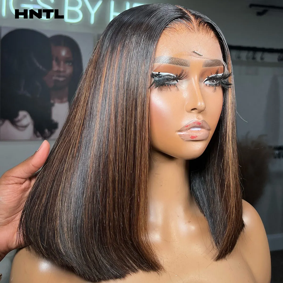 Super Double Drawn Highlights 5x5 4x4 Lace Closure Straight Bob 100% Human Hair 13x4 HD Lace Front P1b/30 ST Bob Wear and Go