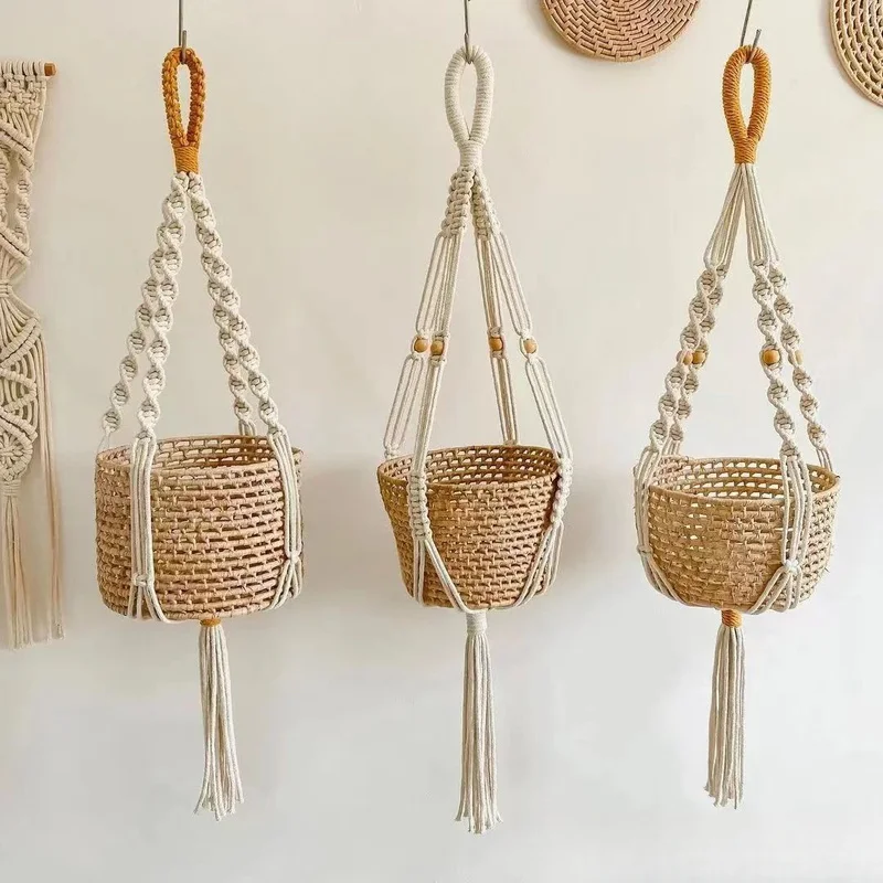 DIY Nordic Style Macrame Plant Hanger Cotton Rope Woven Hanging Flower Pot Net Bag Wall Hanging Basket Home Garden Decor