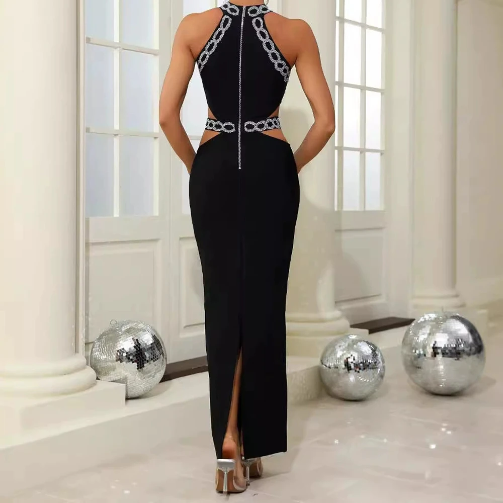 Robe de soirée sans manches, fleur 3D percée à chaud, sexy, moulante à la taille, à la mode, GZXX772