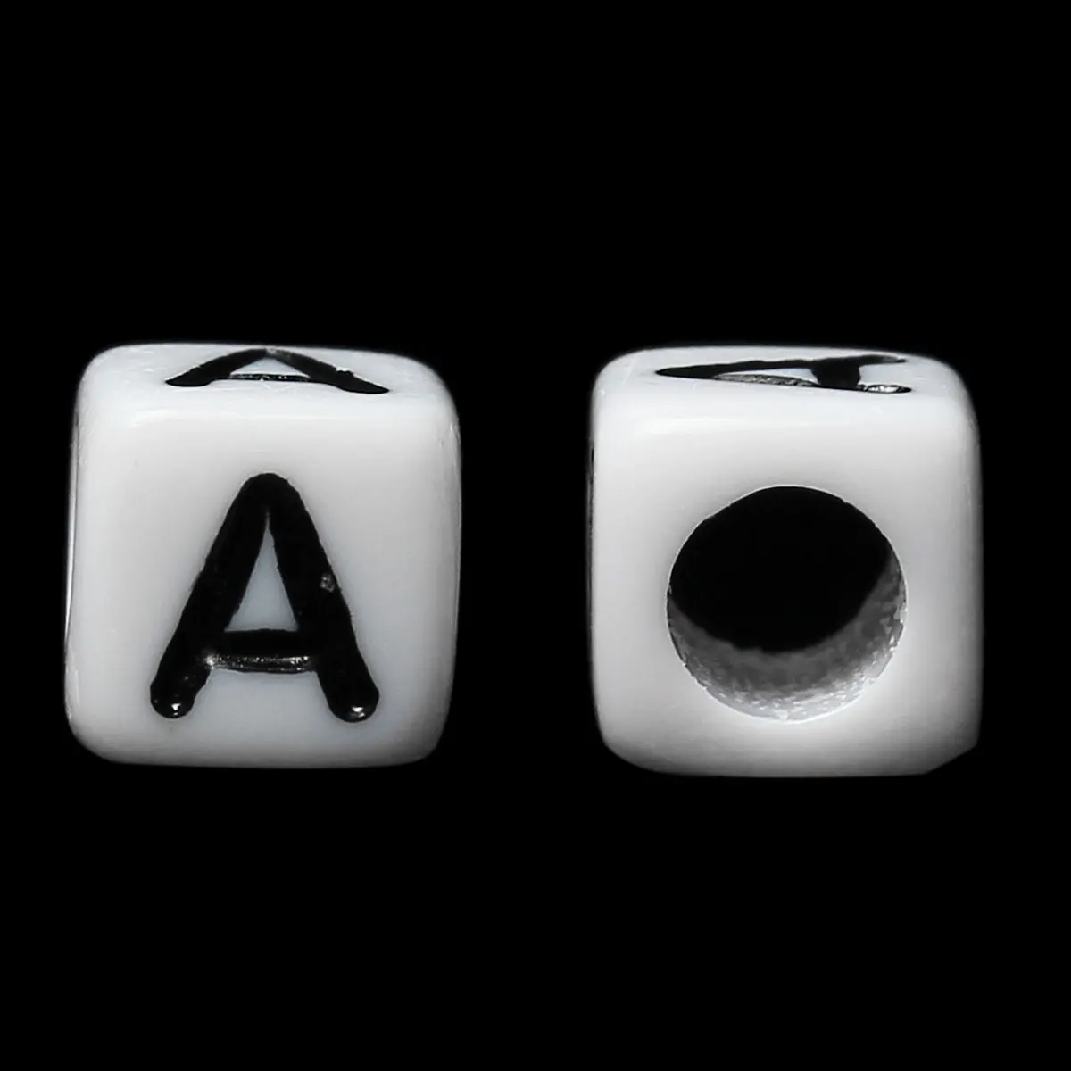 500pcs Acrylic Beads Cube White Black Alphabet/ Letter 