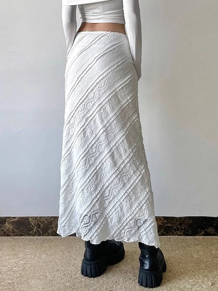 Elegante Weiße Spitze Langen Rock Frauen Vintage Schlank Sexy Schlitz Streetwear Röcke Sommer Retro Hohe Taille Design Dame Langen Rock
