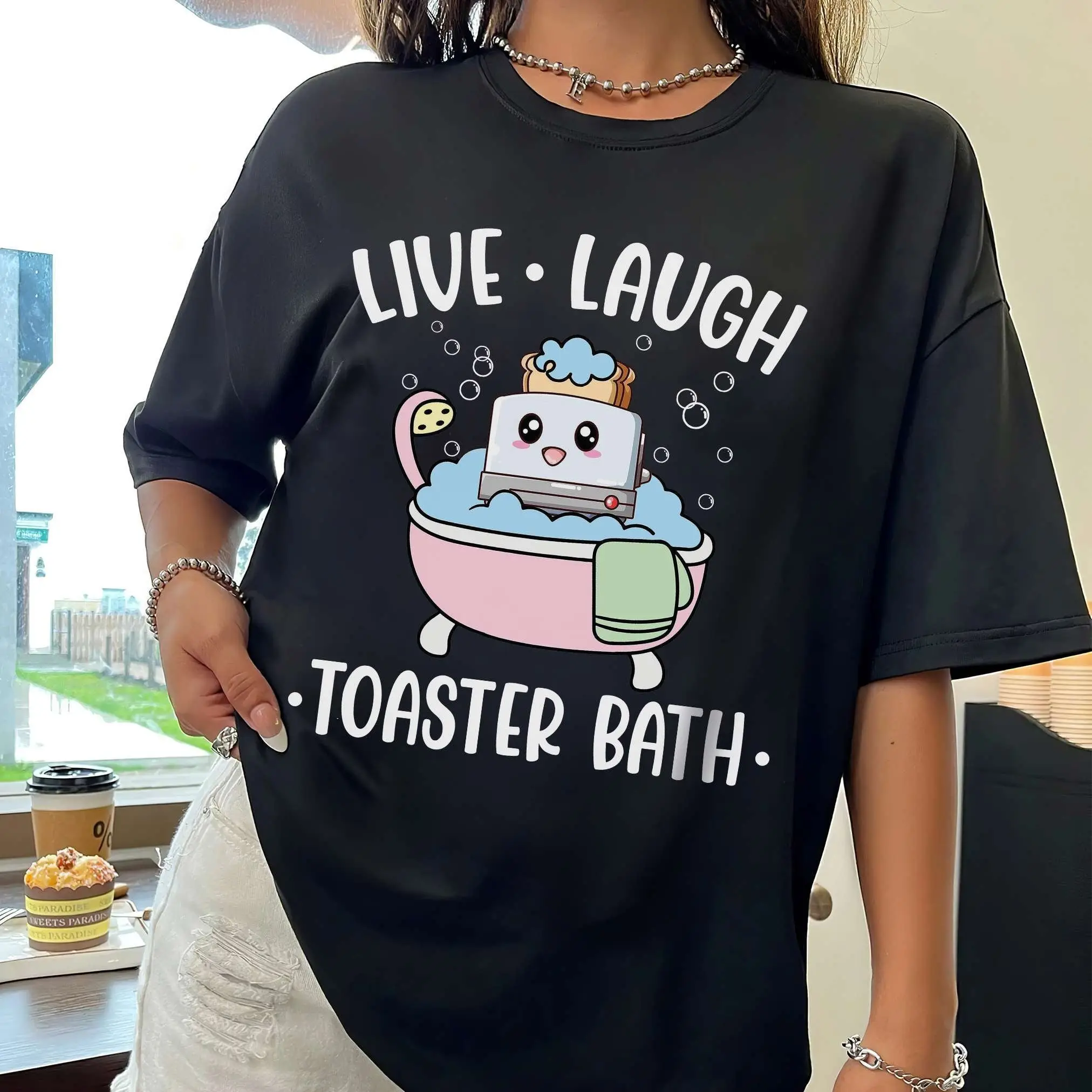 Vintage Retro Live Laugh Toaster Bath T Shirt Funny Quotes Get Sarcastic For Him Her