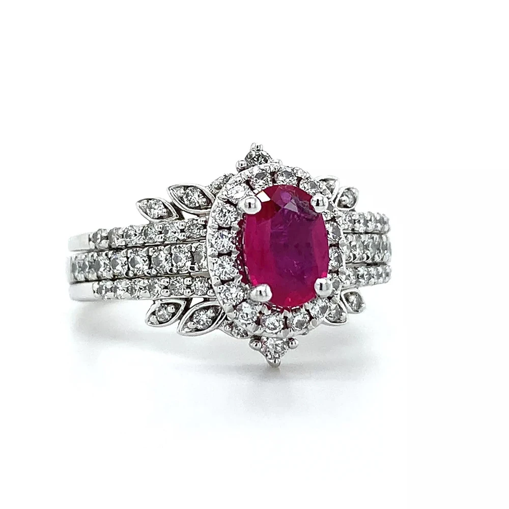 Women's Bohemian Style 3pcs Stackable Ring Set with Red AAA Zircon