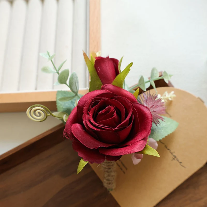 25074 Bohemian Rose Flower Corsage & Wristlet Set - Perfect for Brides, Groomsmen, and Wedding Decorations