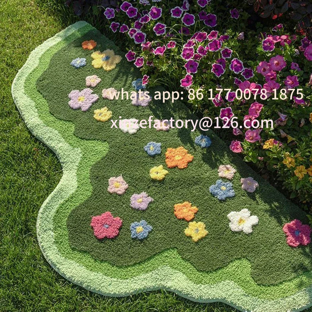 

Customizable Floral Tufted Carpet Soft Pile Sofa Rug Non-Slip Indoor Floor Footrest Bedroom Bedside Footrest Garden Green Style