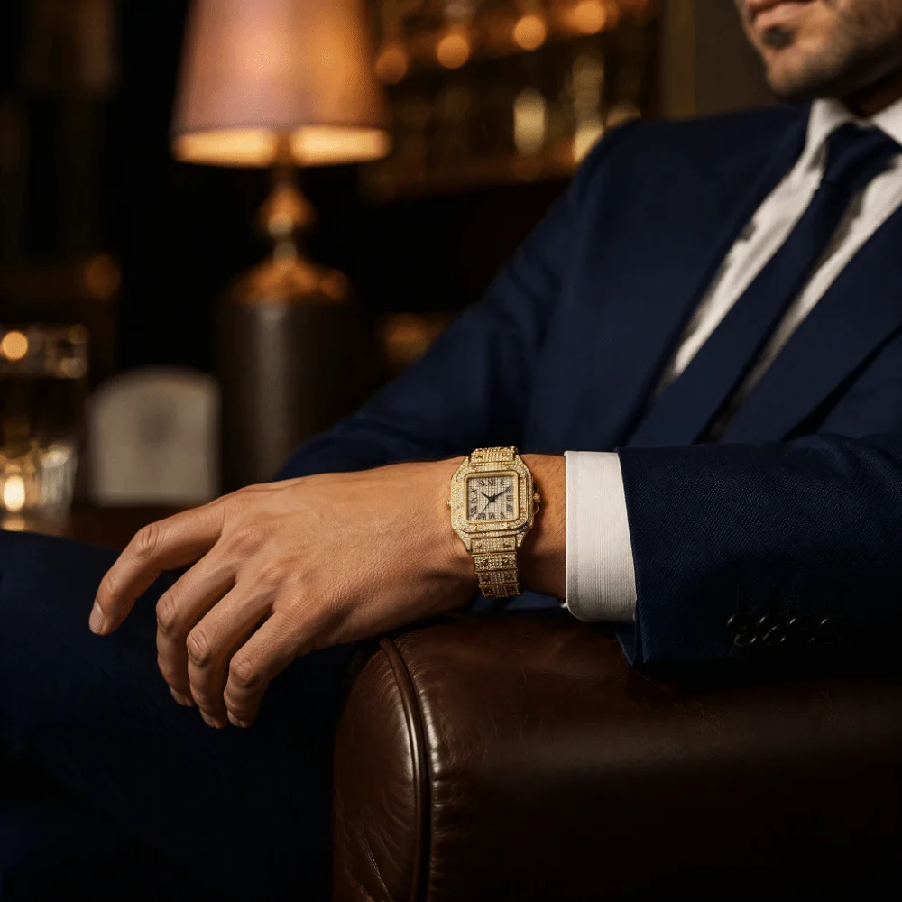 Waterproof Classic Luxury Business Watch Steel Strap Square Quartz Wristwatch Roman Scale Rhinestone Men Watch Male Fashion