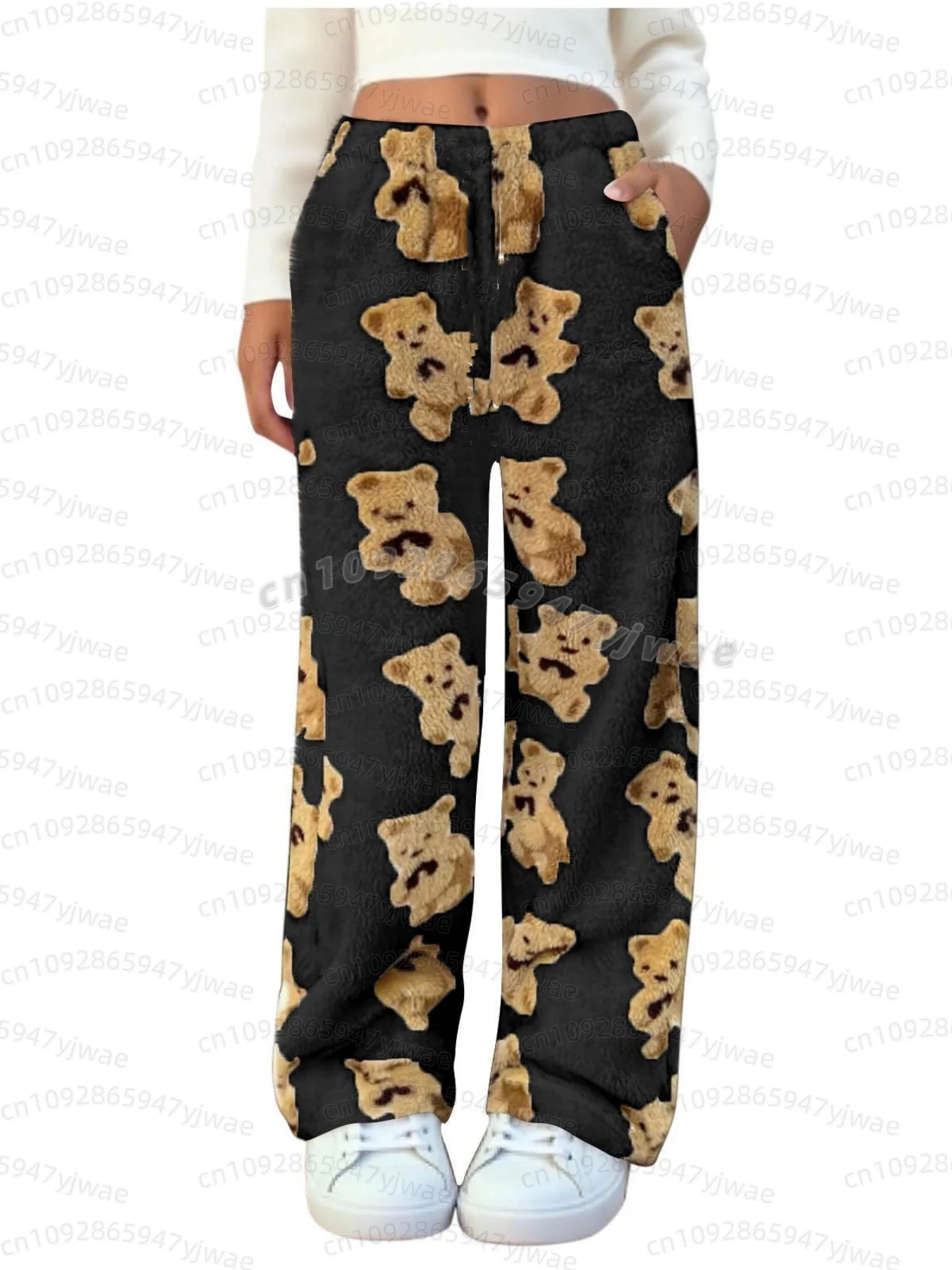 2026 Winter Damen Camouflage Leopardenmuster Plüsch Pyjamahose Weiche Hose Niedliche Damen Casual Home Anime Cartoon Pyjamahose – Detail 6
