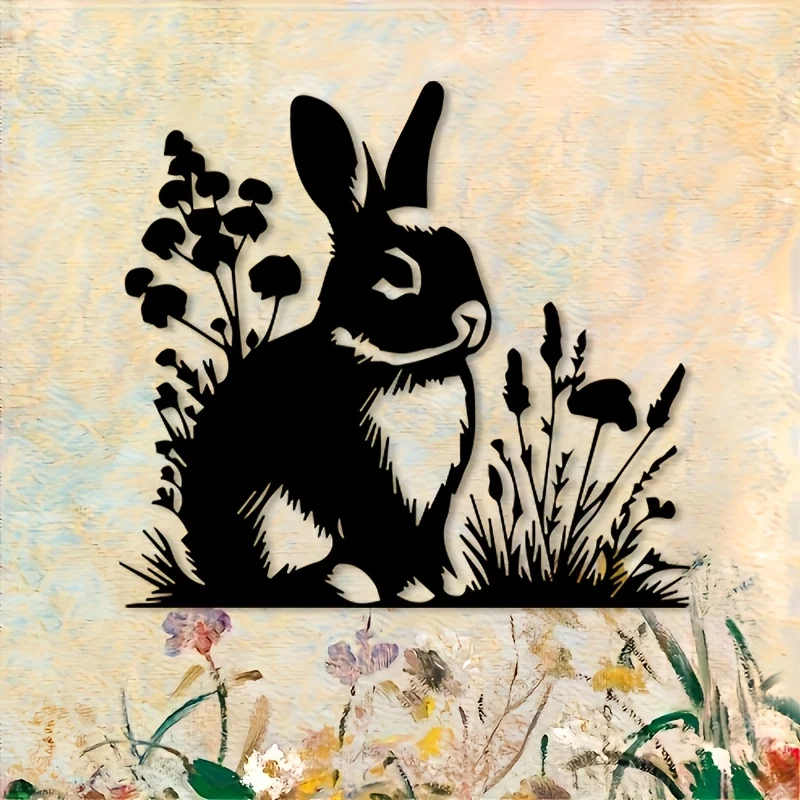 Vintage Bunny Metal Wall Art Iron Sculpture Mural Decor for Living Room Garden Year-Round Holiday Pet Owner Gift Home Ornament