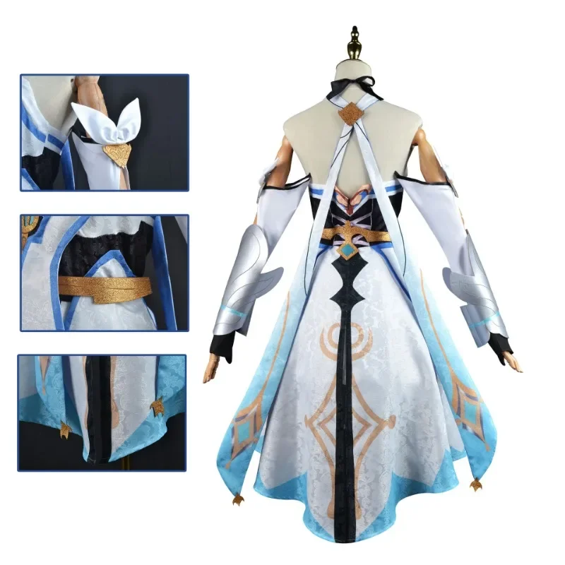 Genshin Impact Lumine Cosplay Costume Game Clothes Genshin Lumine Dress Wig Full Set Outfits Party Costumes