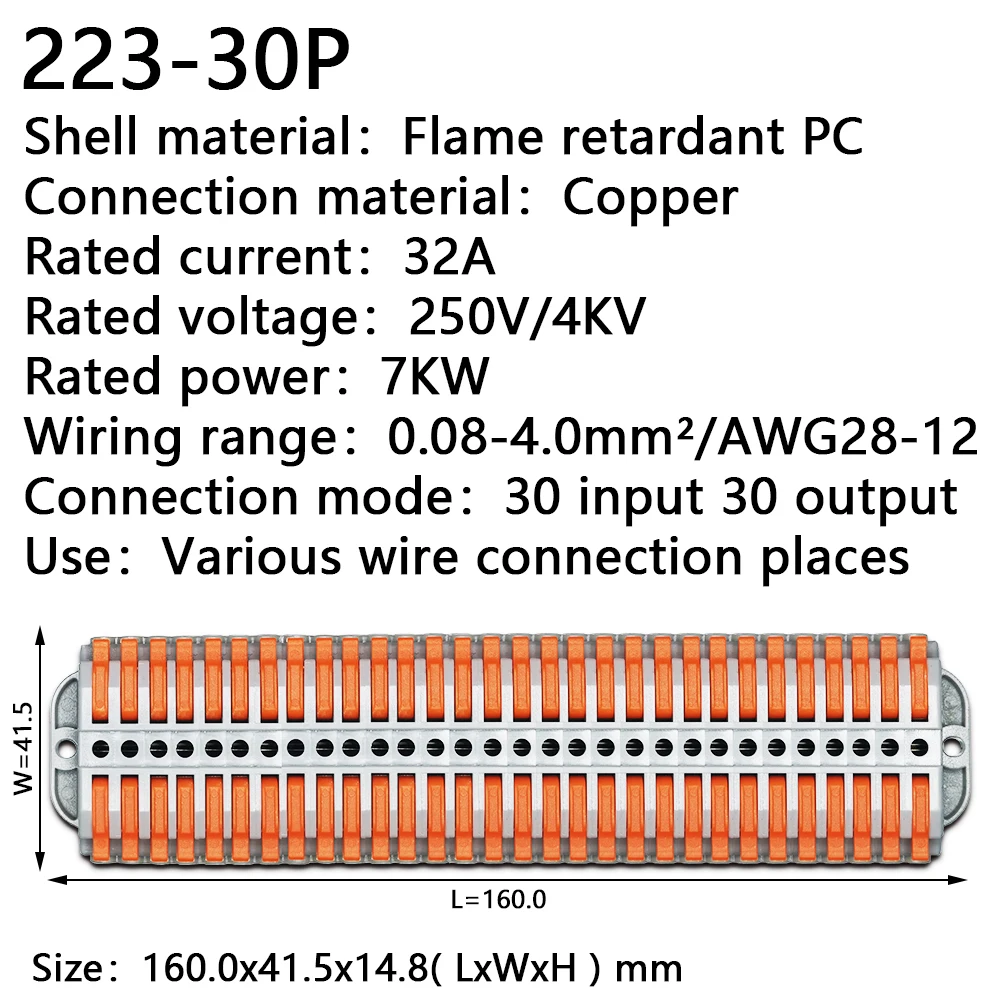 Wire Connectors 223-2 Docking Cable Conectors Fast Universal Wiring Compact Conductors Push-in Terminal Block LED 2-30PIN