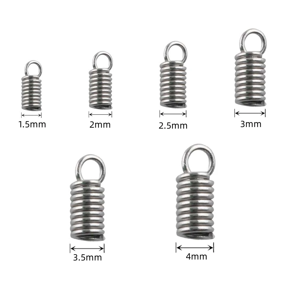 50 Pcs Stainless Steel Mini Tube Cord Cap Tip Leather Ends Terminators Coil Spring Fastener Crimp Clasp for DIY Jewelry Making