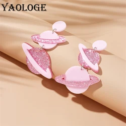YAOLOGE Acrylic Pink Planet Pendant Earrings For Women Girl New Fashion Ear Dangle Creative Jewelry Gift Party серьги женские