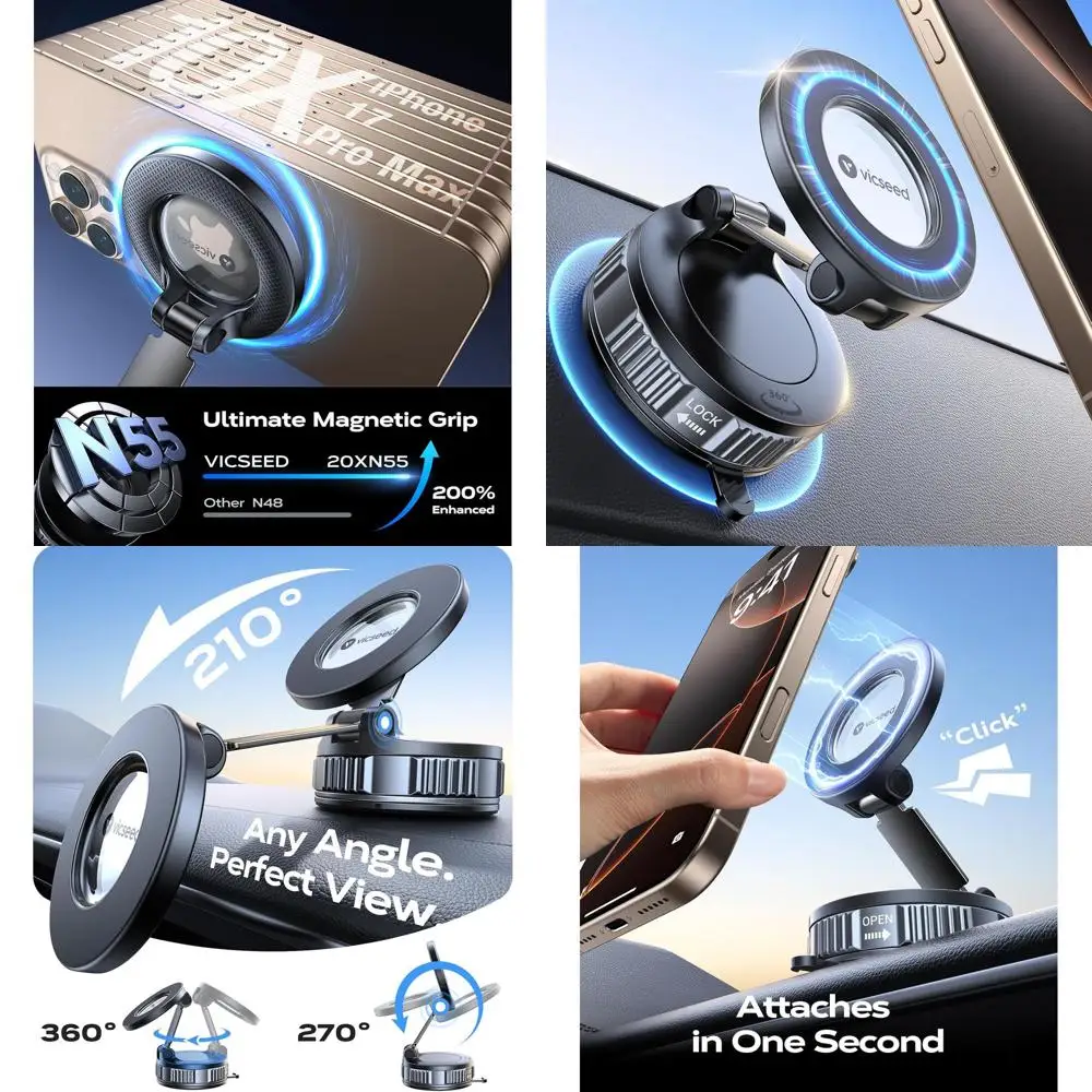 

Усовершенствованный автомобильный держатель для телефона 2026: Мощное крепление на присоске 85 фунтов, магнитное и с поворотом на 360° ° Регулируемое крепление для iPe Pro Max 17-12