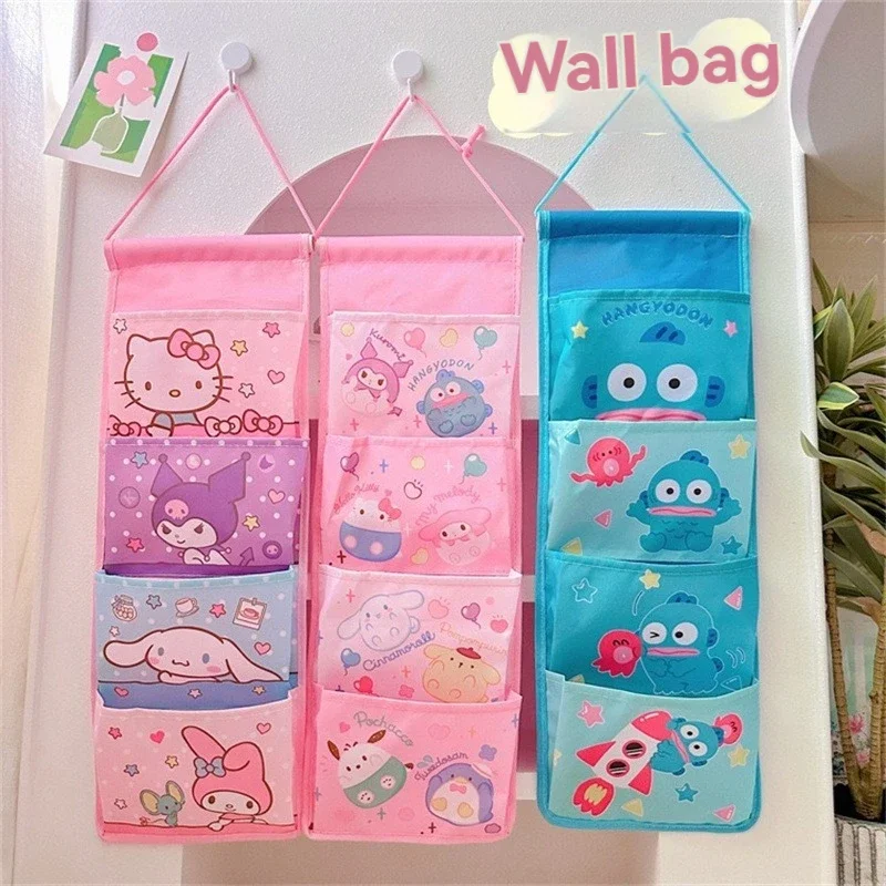 

Creative Kawaii Girl Sanrioed Wall Hanging Storage Bag Cartoon Kuromi Cinnamoroll Multi-compartment Pochacco Bag Sundry Bag