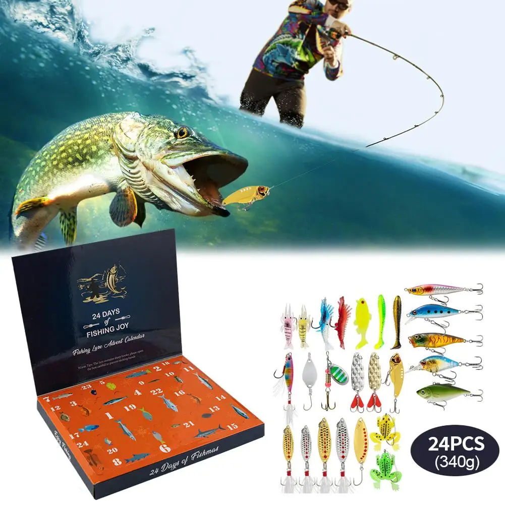 

Набор приманок с металлической ложкой для рыбалки, 24-дневный рыболовный адвент-календарь, подарочный набор, рождественский обратный отсчет, мужской подарок, набор приманок для рыбалки Luya