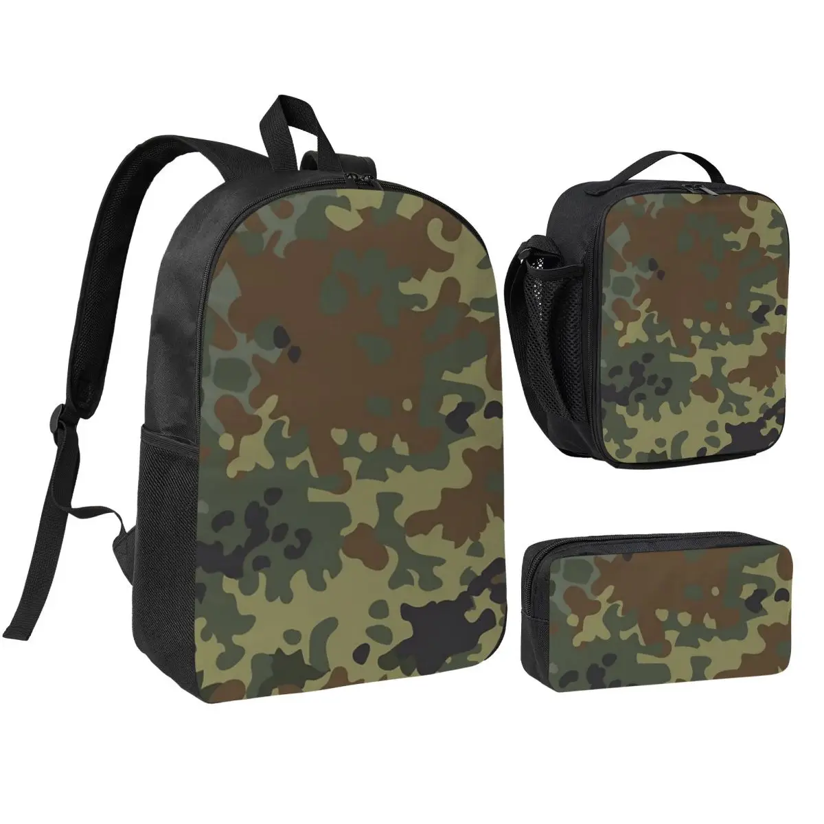 Flecktarn Camouflage Backpack Student BookBag School Bag Shoulder Bags 3ps Insulated Lunch Bag Pencil Case