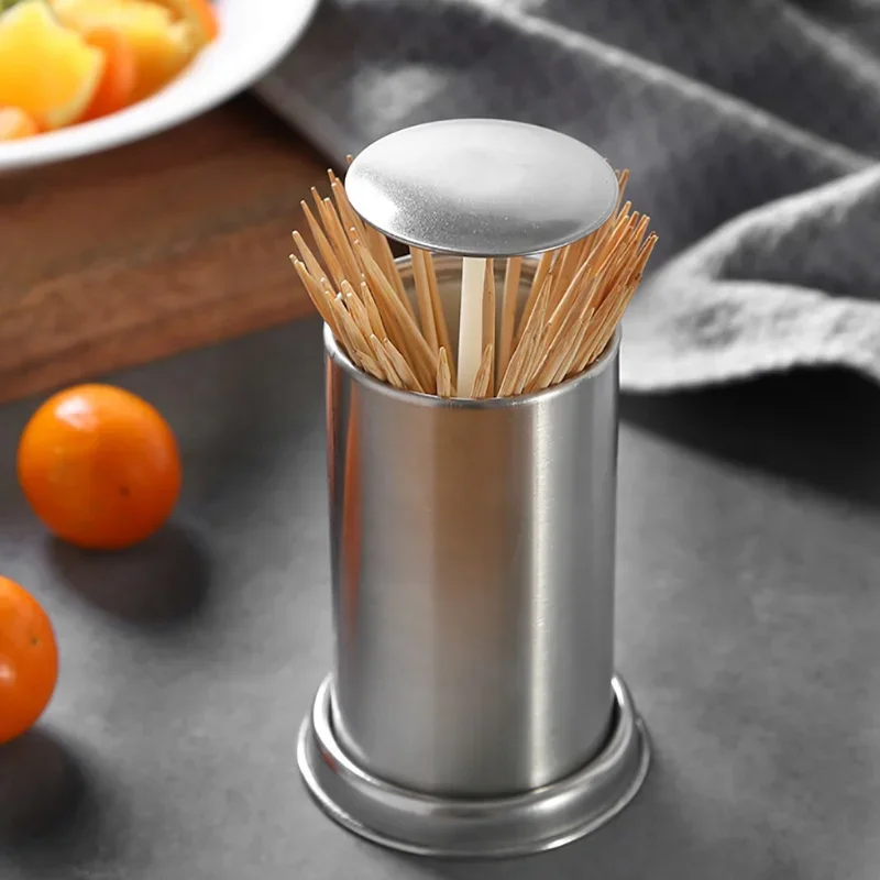 Stainless Steel Toothpick Holder Secret Stash Curing Dent Toothpick Dispenser Automatic Cotton Swab Organizer Decoration