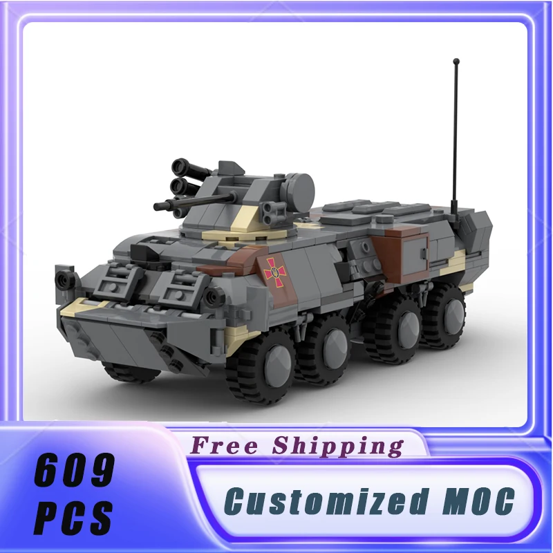 

Military MOC Building Blocks BTR3 Eight Wheel Drive Armored Vehicle 1:35 Scale Brick DIY Assemble Collection Model Children Toy