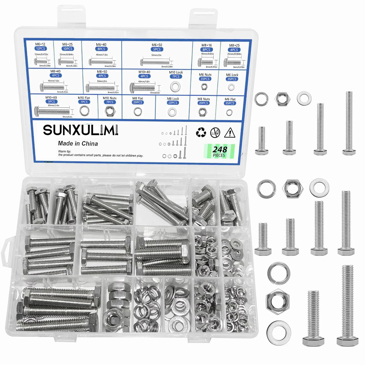 

248 pieces of M6M8M10 screws combination (metric bolt set) - stainless steel nuts and bolts set - complete thread