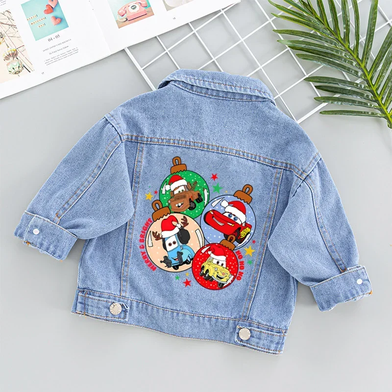 Merry Christmas Car Pixar Lightning McQueen Patches for Kid Clothes Heat Transfer Stickers DIY Shirt Iron on For Women Appliqued