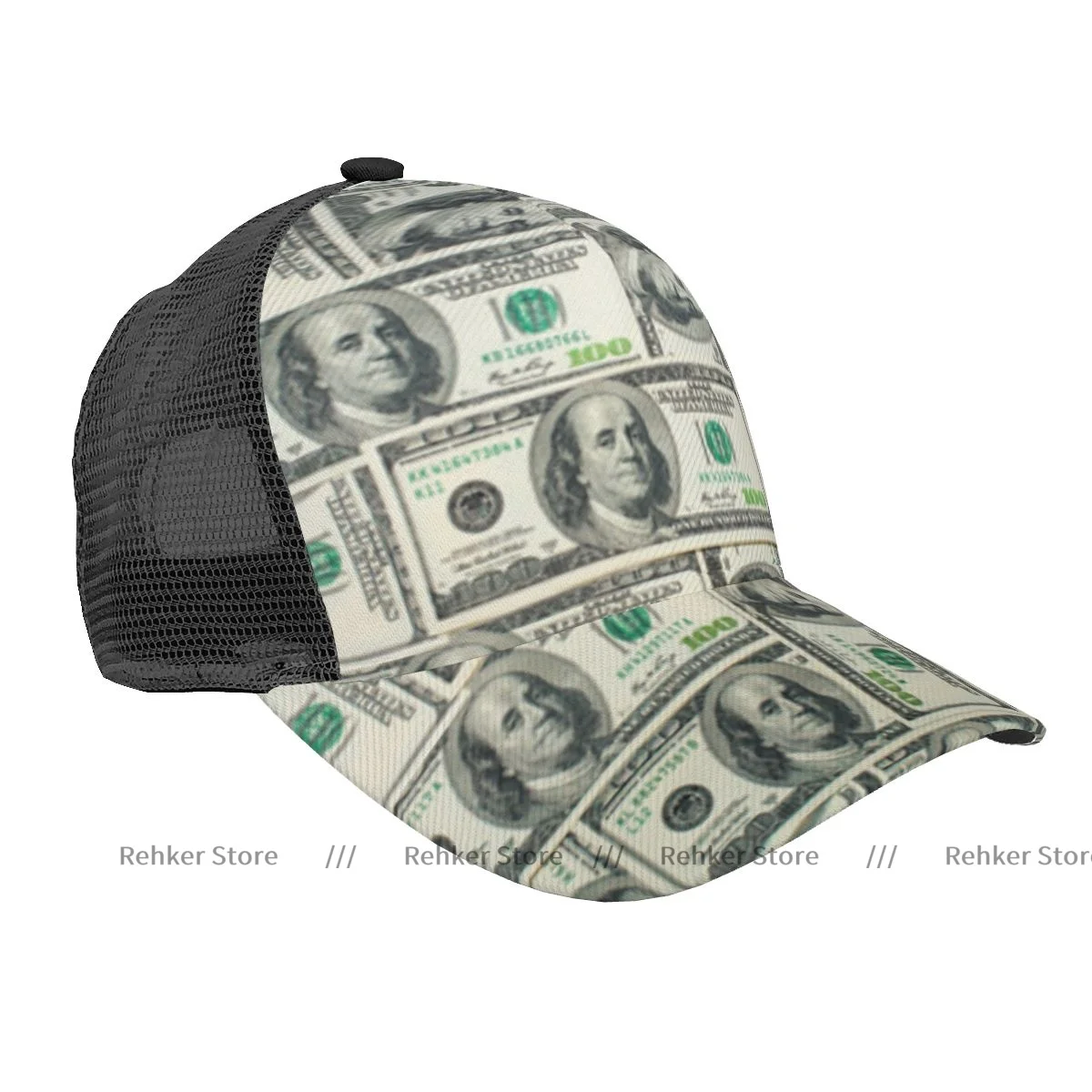 Unisex Cap Casual Mesh Dollar Bills Of United States Federal Reserve The Franklin Portrait Snapback Hat For Hip Hop Trucker Cap