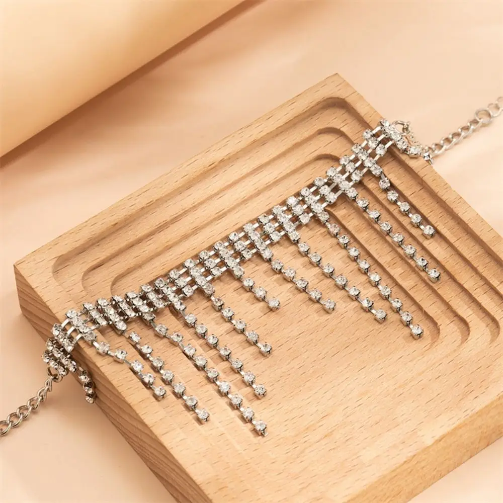 Tobilleras con diamantes de imitación a la moda, cadena ajustable con pies brillantes, accesorios de joyería con borlas simples para playa