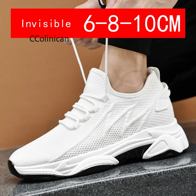 Men's Invisible Height Increasing Casual Shoes 10cm Elevator Breathable Mesh Upper Walking Shoes with Soft Bottom