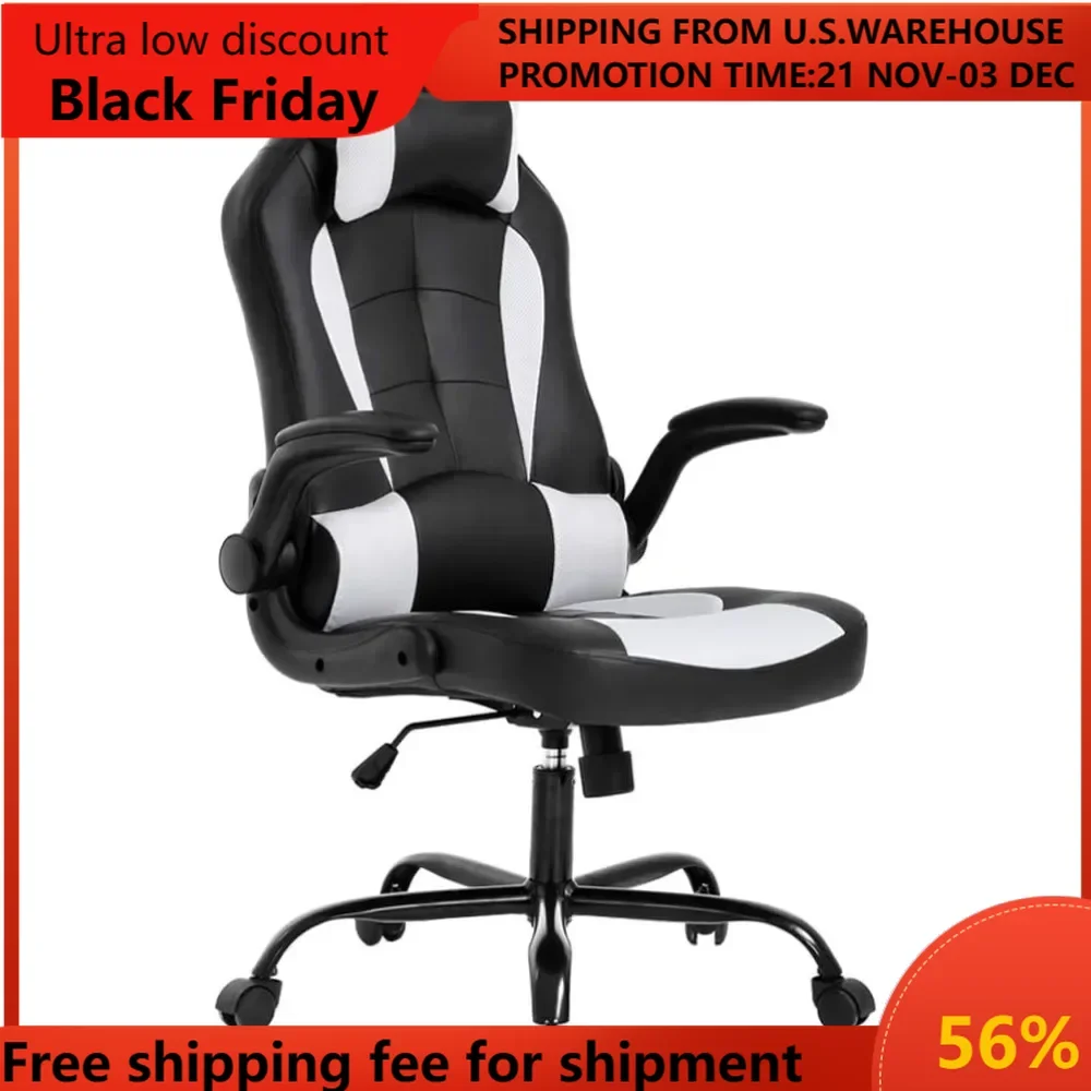 PC Gaming Chair Ergonomic Office Chair Desk Chair with Lumbar Support Flip Up Arms Headrest PU Leather Executive HighBack