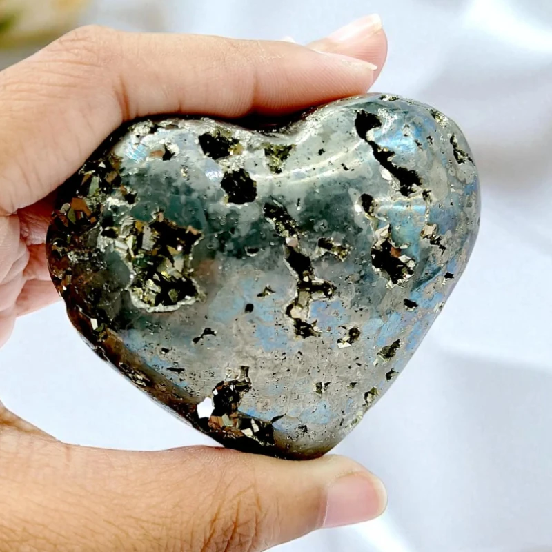 1pc Natural Pyrite Heart, Exqusite Minerals Stone Heart, Bohemia Home Ornament, perfect gifts for Valentine's Day, birthday