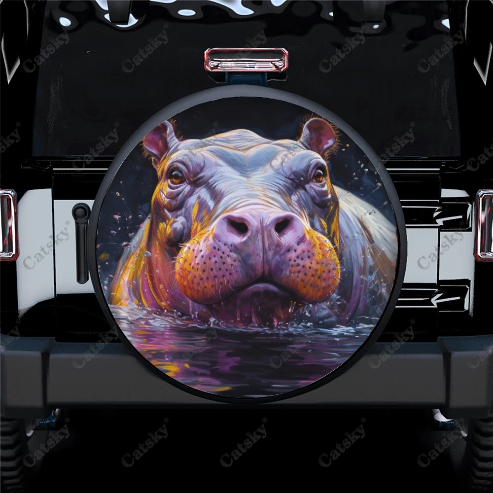 Rhinoceros and African Savana Pattern Polyester Universal Spare Wheel Tire Cover Wheel Covers for Trailer RV SUV Truck Camper