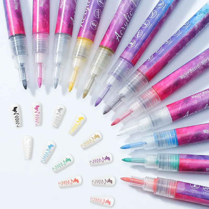 12 Colors Nail Art Graffiti Pen Waterproof Drawing Marker Pen Set Wave Stripe Abstract Lines Manicure Supplies Tool
