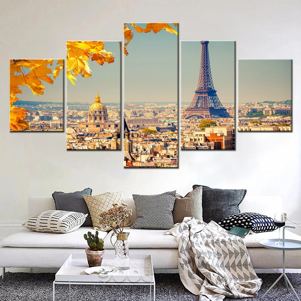 5 Pieces Wall Art Canvas Poster France Paris Tour Wallpaper Painting Living Room Home Decoration Bedroom Mural Artwork Framework