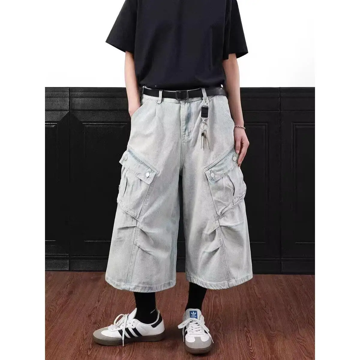Calças de Trabalho Retro Americanas de Tamanho Grande com Bolsos Grandes, Jeans Soltos de Verão para Homens e Mulheres, Compr...