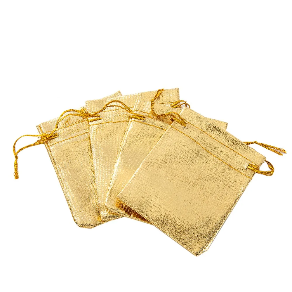 50Pcs Gold Colors Gift Drawstring Adjustable Jewelry Packing Fabric Bag Wedding Christmas Party Storage Pouches Small Businesses